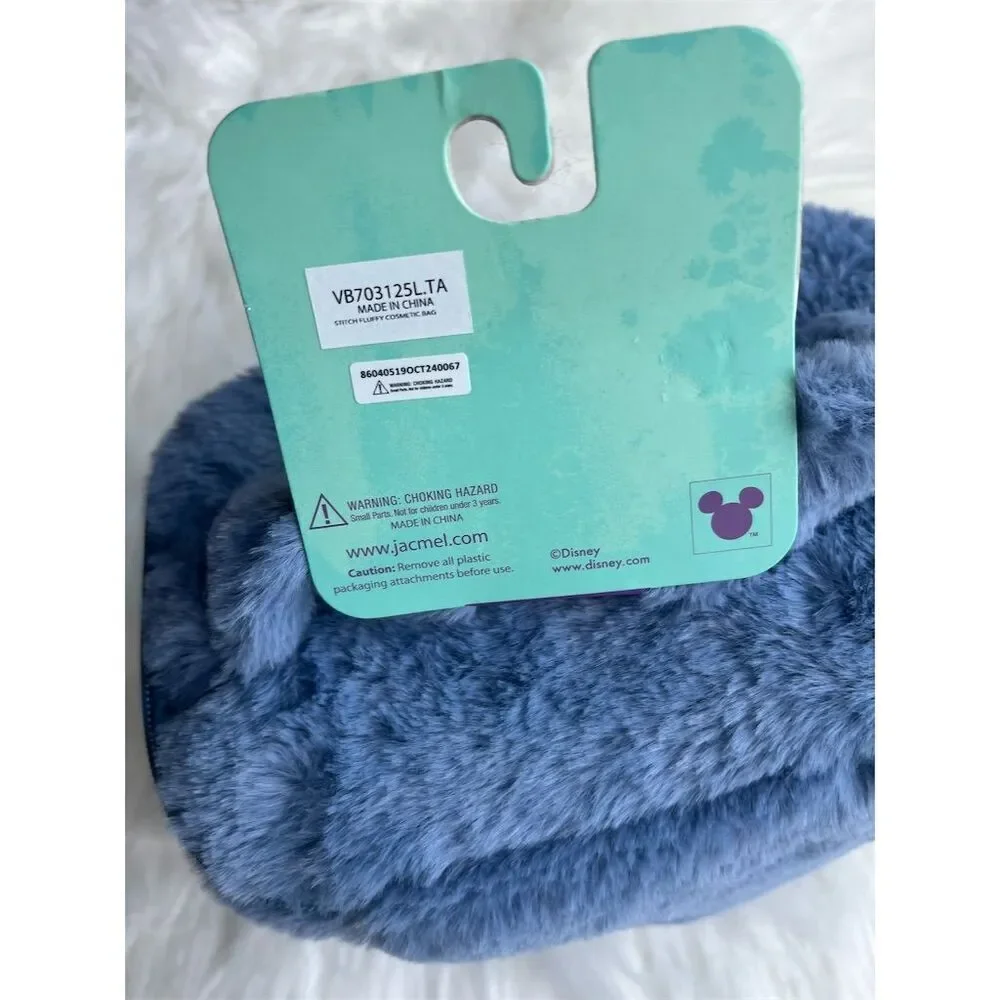 🆕 Disney Stitch Fluffy Blue Travel Cosmetic Bag Unisex Adults